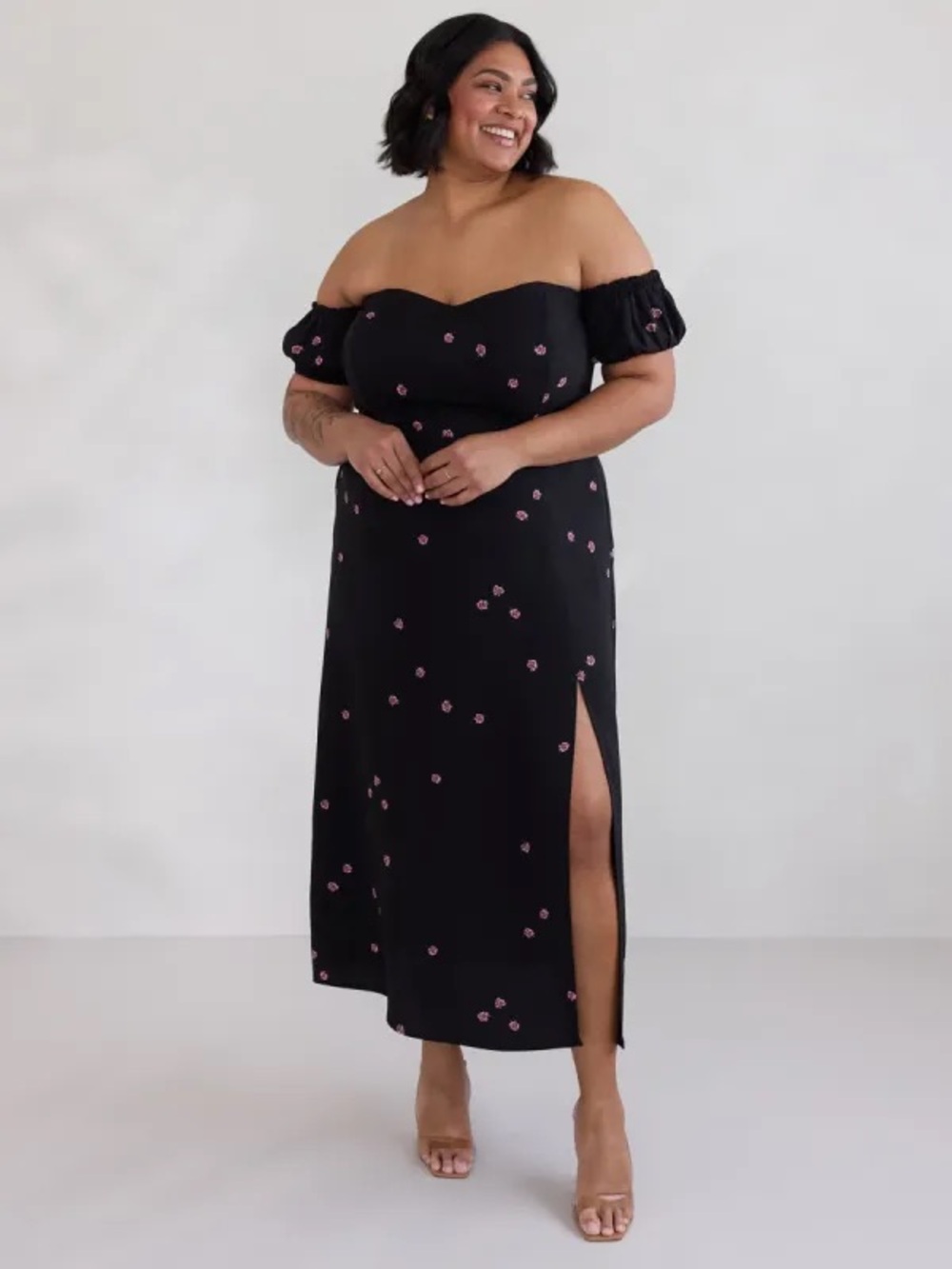 NWT Park & Fifth Marian Rosebud Black Off-The-Shoulder Floral Midi Dress Sz 1X